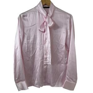 Haider Ackermann Pink Silk Bow Neck Blouse FR 34 XS Romantic Button Front Shirt